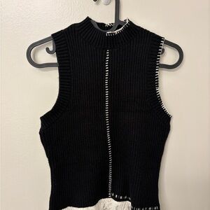 Black and White Sleeveless Knit Top